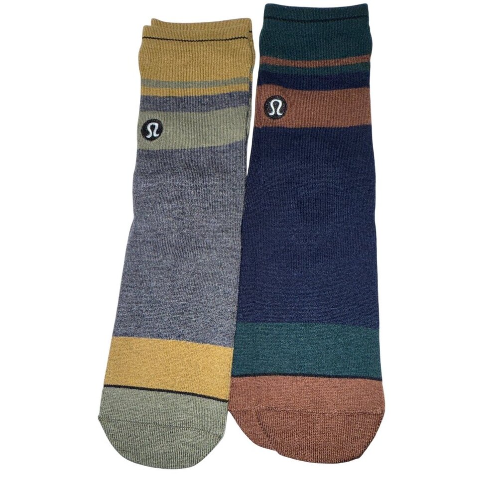 Lululemon Merino Wool Crew Socks Stripe Medium 2 Pair Athleisure Classic NEW